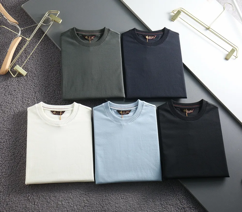 Loro Piana # Custom-woven high-end mercerized fabric. Exclusively customized imported pure cotton fabric. The upper body has a loose and casual silhouette. The texture is comfortable and breathable. It will not deform after being washed for a long time. The style is novel and casual. Versatile! Color: Black Cream White Sky Blue Dark Blue Green Sizes: M-3xl